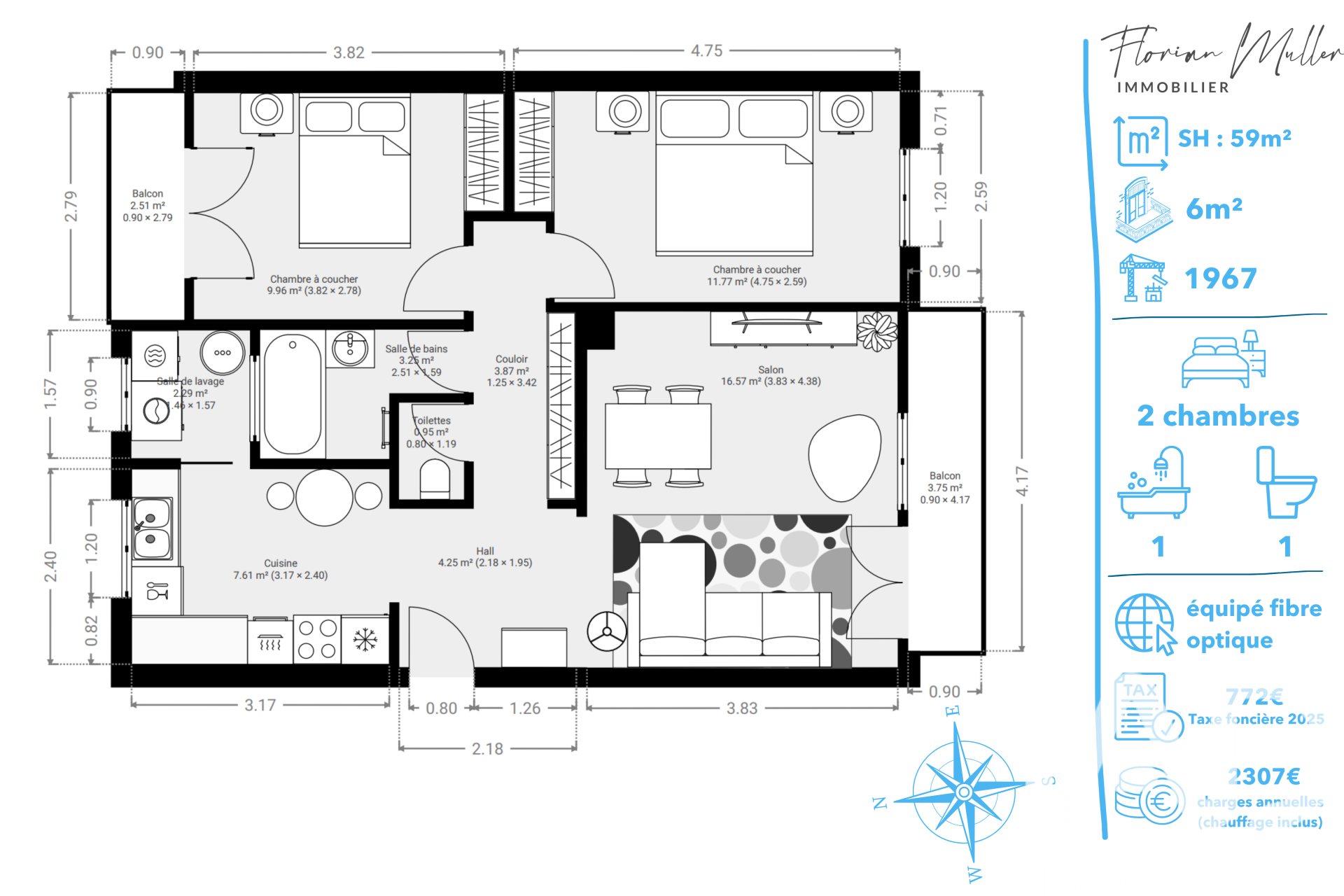 Vente appartement à Montbéliard (25200) : appartement 3 pièces 59 m² — 10