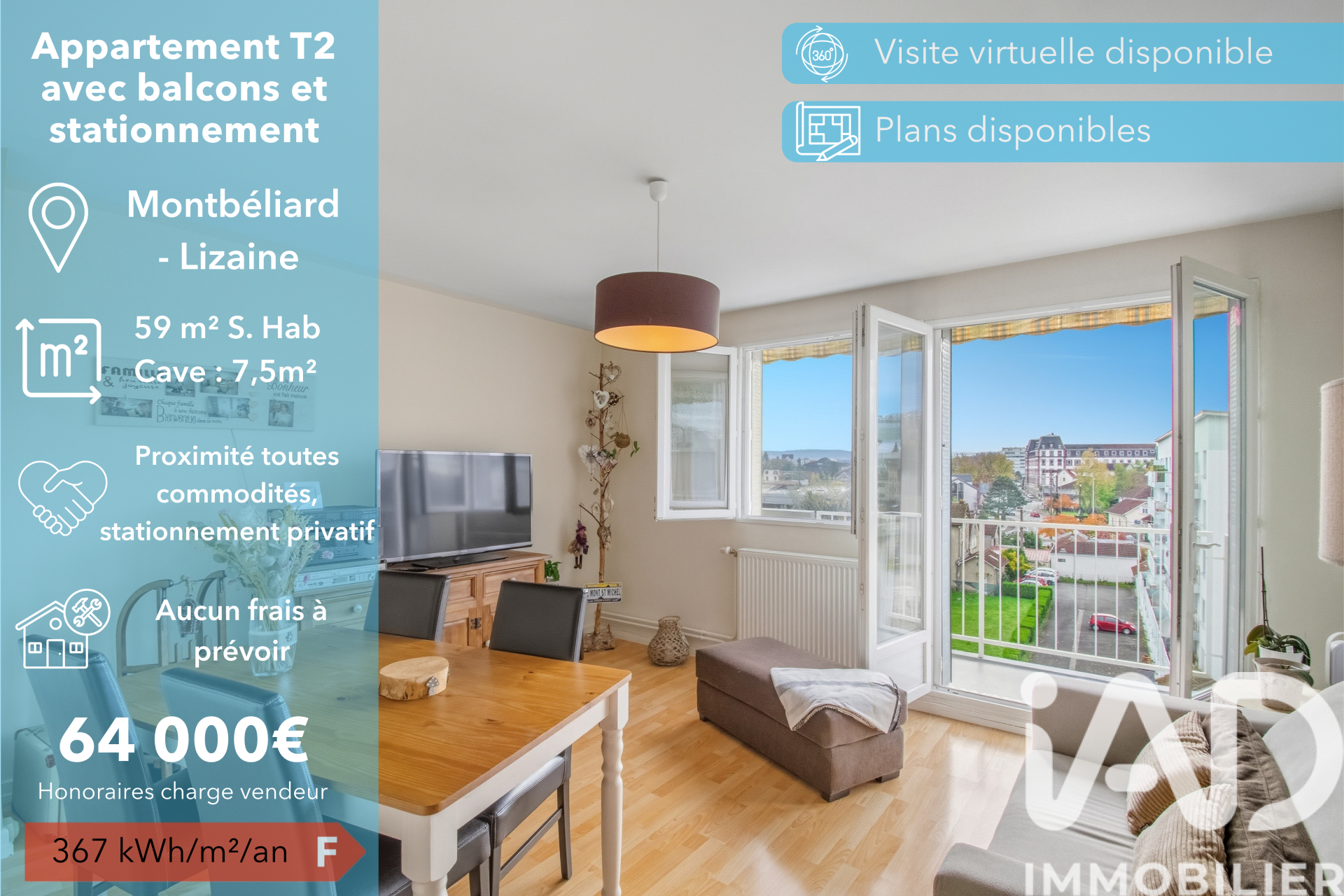 Vente appartement à Montbéliard (25200) : appartement 3 pièces 59 m² — 2