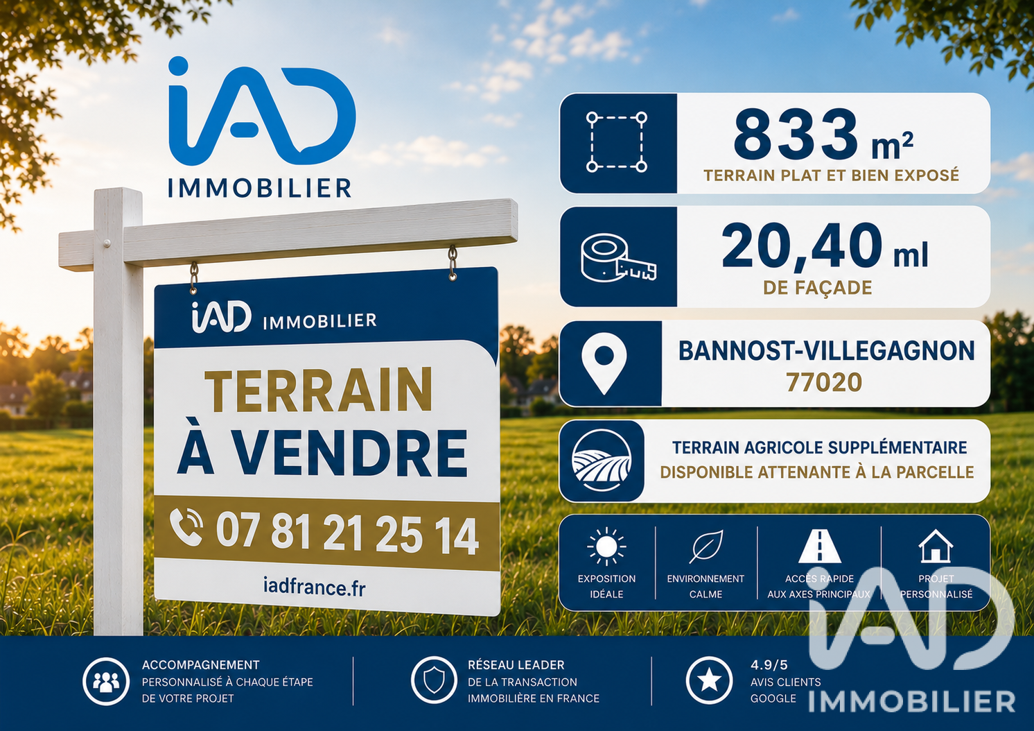 Vente Terrain 833 m²